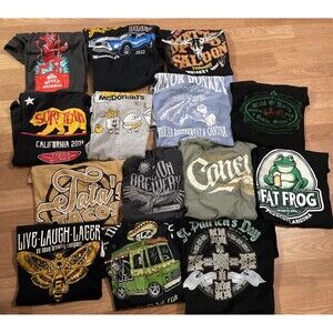 14pc Bar & Restaurant T-Shirt Lot - Size Small - Graphic Tee Reseller Bundle Y2K